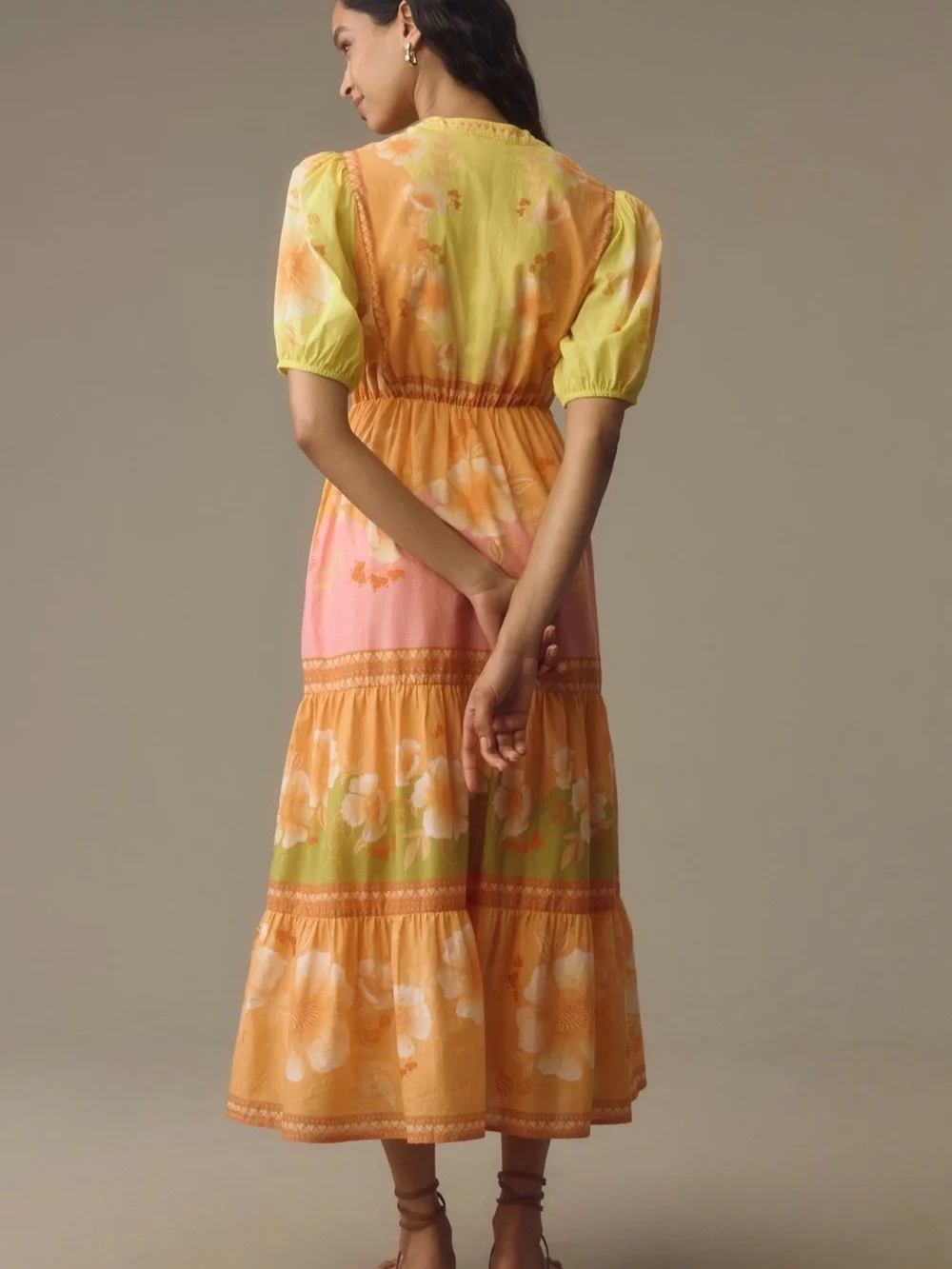 FARM Rio Yellow, Pink & Orange Floral Maxi Dress Sz. L exclusively Anthropologie - Picture 4 of 8